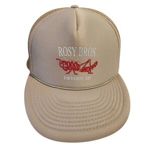 Rosy Bros Grasshopper Dryden MI Trucker Hat Beige Mesh Snapback Mens